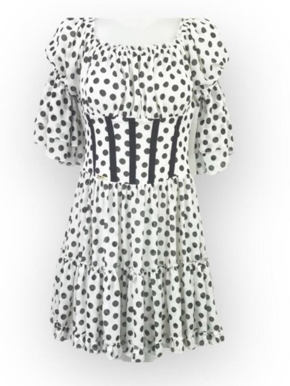 new Babylon Les Femmes ☻ Burlesque Corset Cocktail Dress ☻︎ Black Polka Dots ☻︎ - Picture 5 of 16